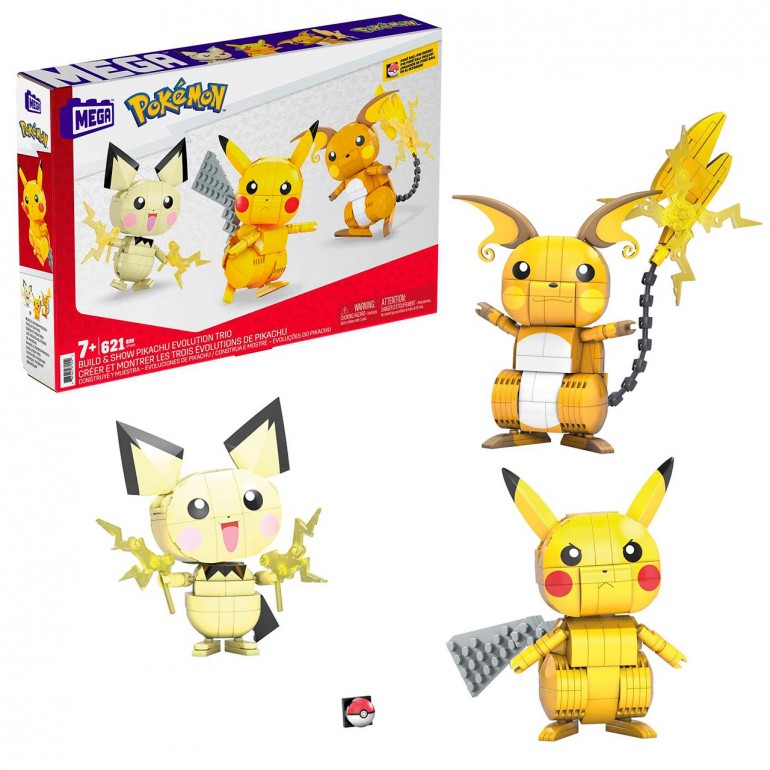 MEGA Pokémon Build n Show Pikachu Evolution Trio Building Set with 621 Compatible Bricks