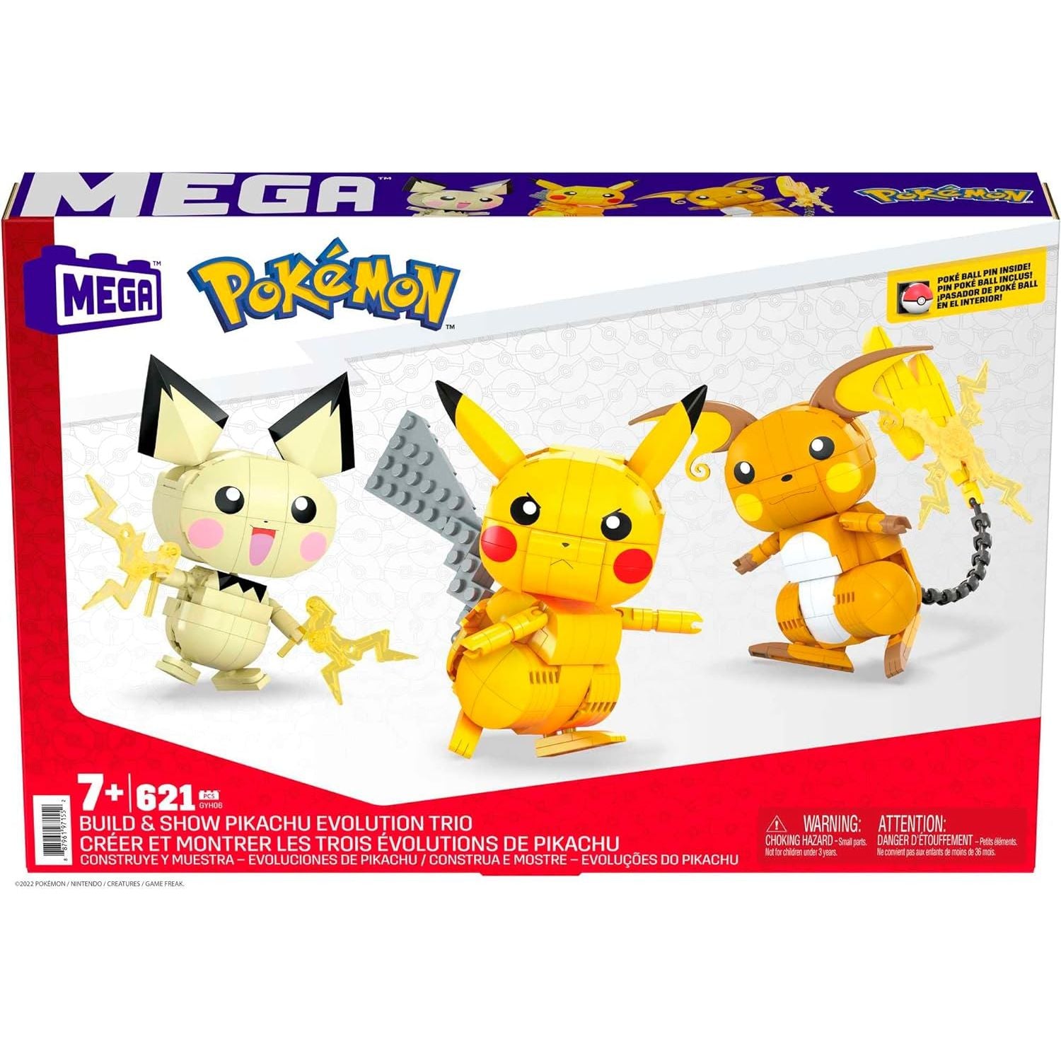MEGA Pokémon Build n Show Pikachu Evolution Trio Building Set with 621 Compatible Bricks