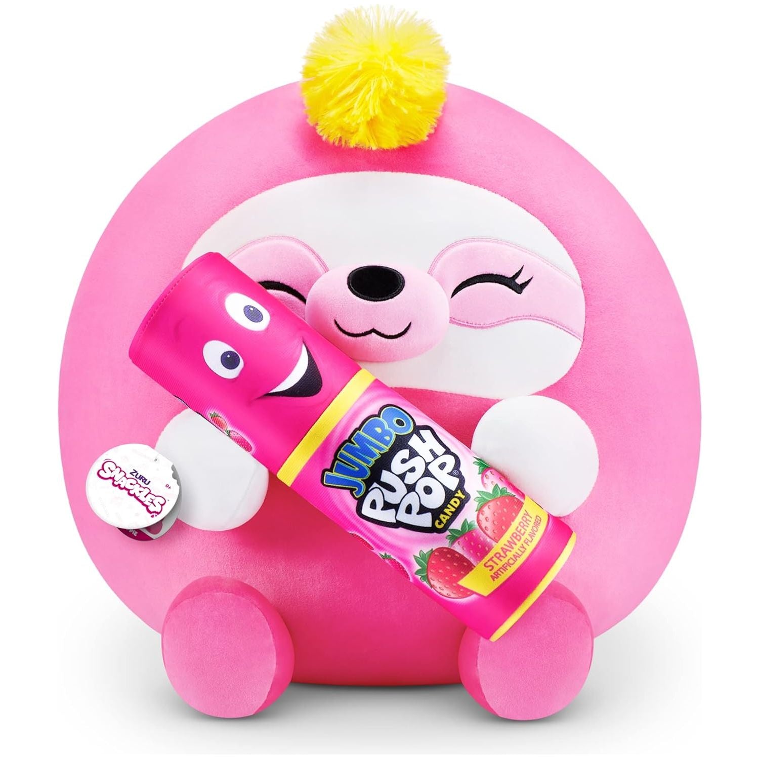 ZURU Snackles Sloth 35cm Push Pop Bazooka Strawberry Plush