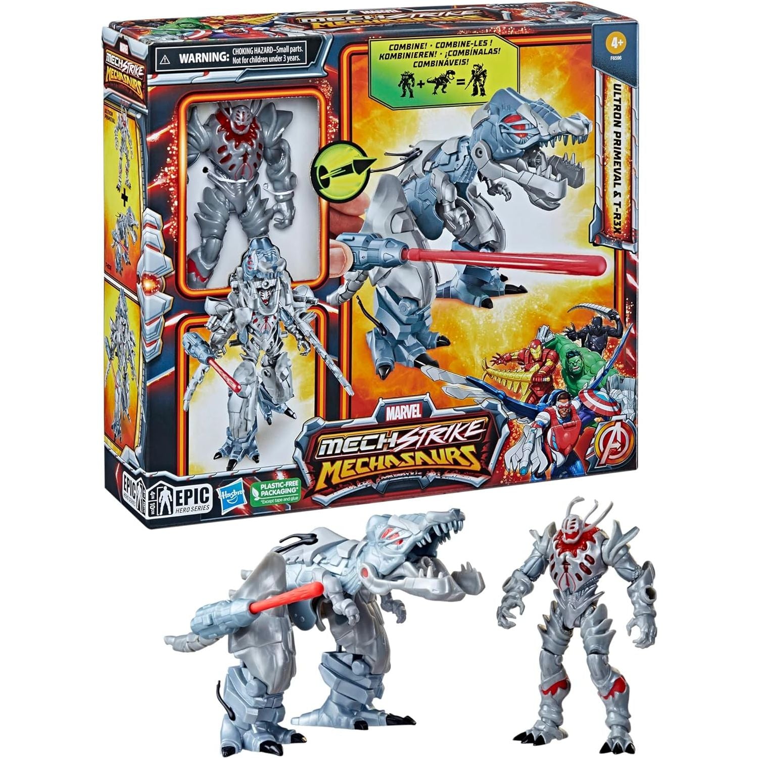 Marvel Mech Strike Mechasaurs Ultron Primeval (4.5”) with T-R3X Mechasaur Action Figures