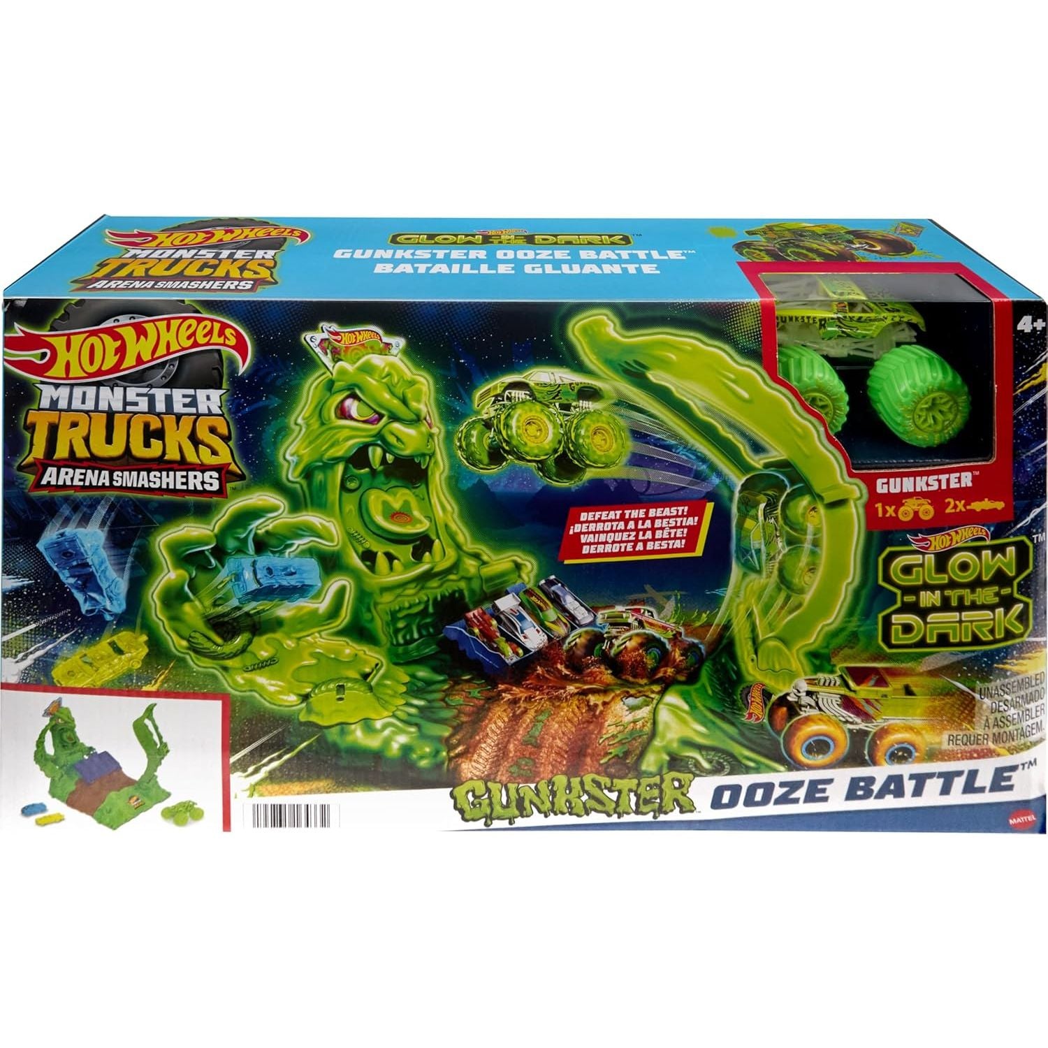 Hot Wheels Monster Trucks Arena Smashers Glow in The Dark Gunkster Playset