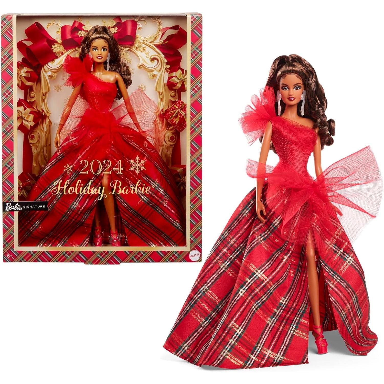Barbie Signature 2024 Holiday Plaid Gown With Red Bow Doll