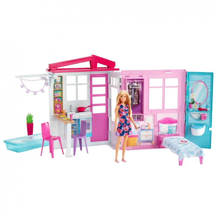Barbie Doll and Dollhouse Portable Playset with Pool and Accessories GWY84