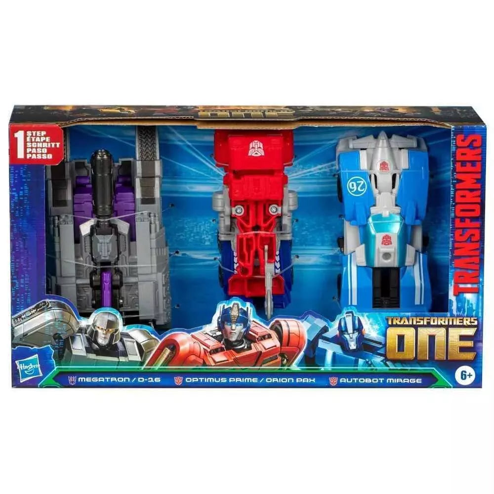 Transformers One Iacon Race Megatron / D-16, Optimus Prime / Orion Pax, & Autobot Mirage - 3-Pack