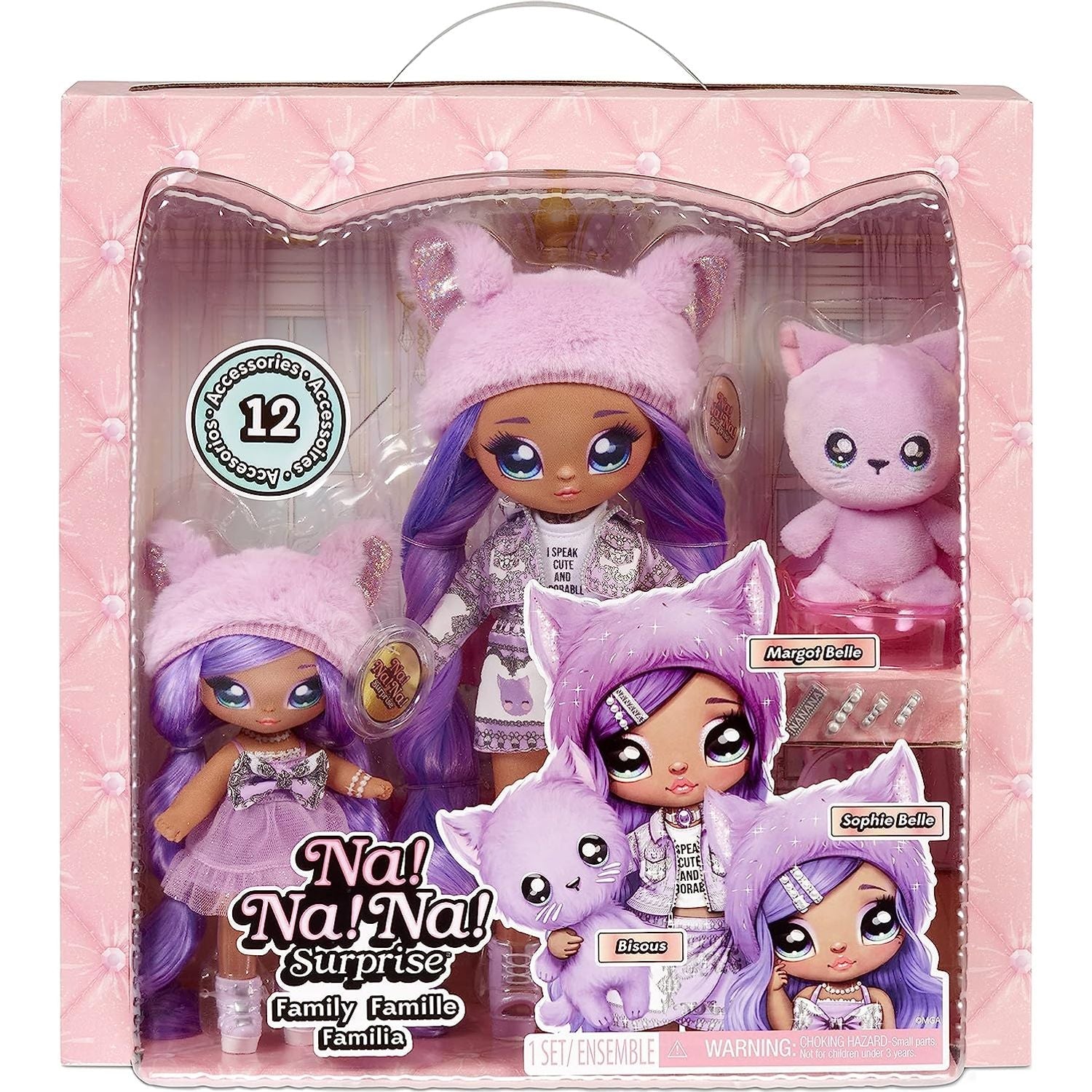 Na Na Na Surprise Lavender Kitty Family Doll Set with 2 Fashion Dolls and 1 Pet - Toywell